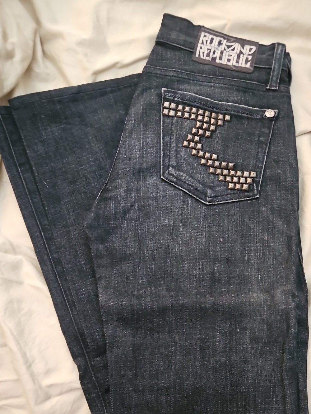 Rock & Republic Women's Black Denim Studded Boot Cut Jeans Y2K